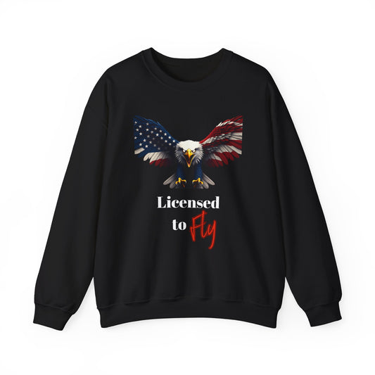 Licensed To Fly Patriotic Eagle text on a Crewneck Sweatshirt