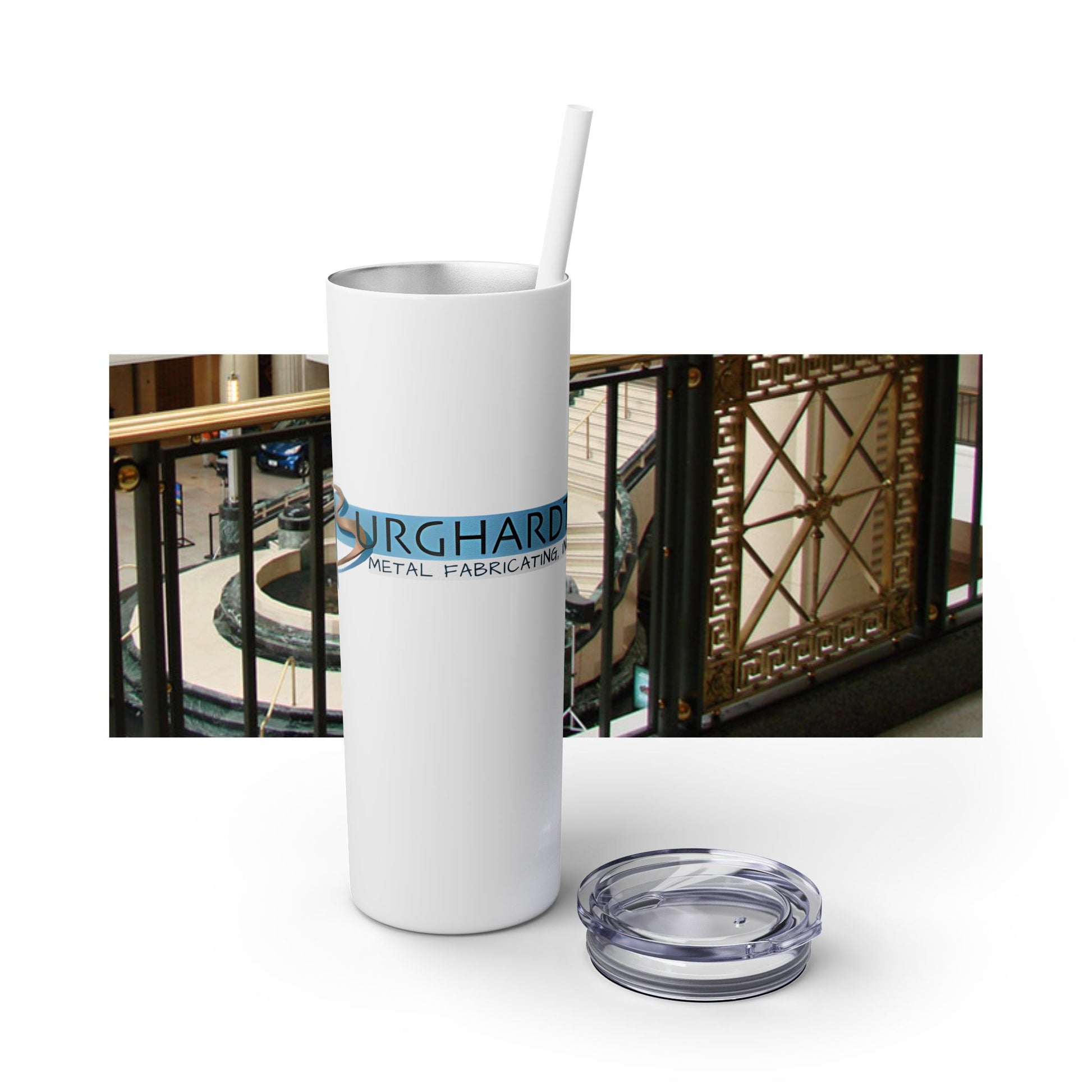 Burghardt Metal Fabricating, Inc., logo on a 20oz Skinny Tumbler