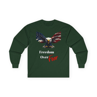 Freedom Over Fear Patriotic Eagle on a long sleeve tee