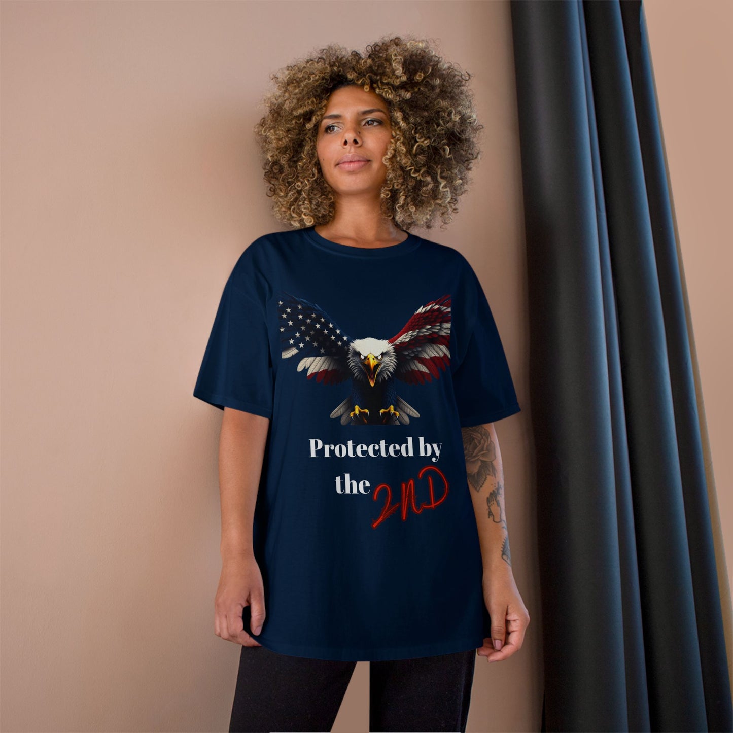 Protected By The 2nd Patriotic Eagle on a Champion T-shirt
