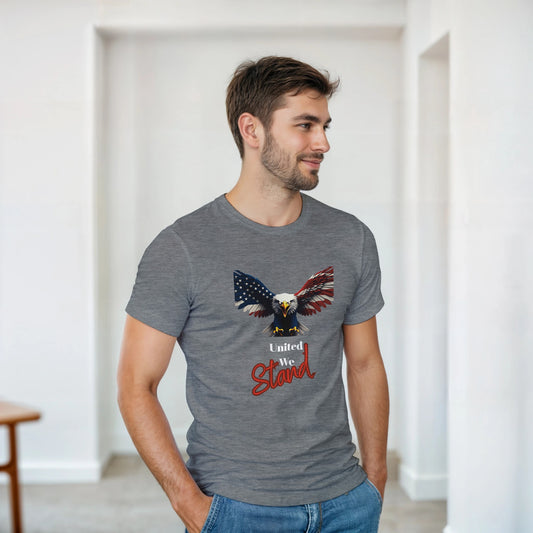 United We Stand Patriotic Eagle on a Heavyweight T-shirt