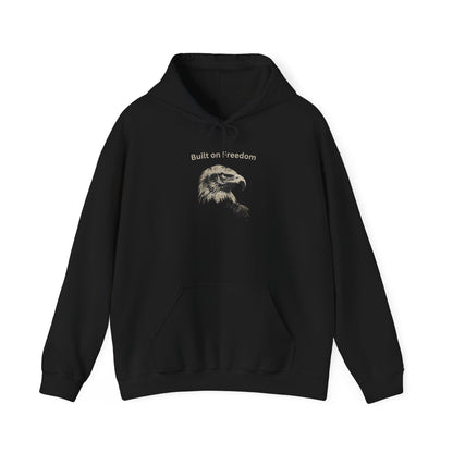 Built of Freedom text above an eagle head on a Pullover Hoodie