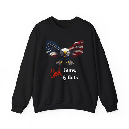 God Guns & Guts Patriotic Eagle text on a Crewneck Sweatshirt
