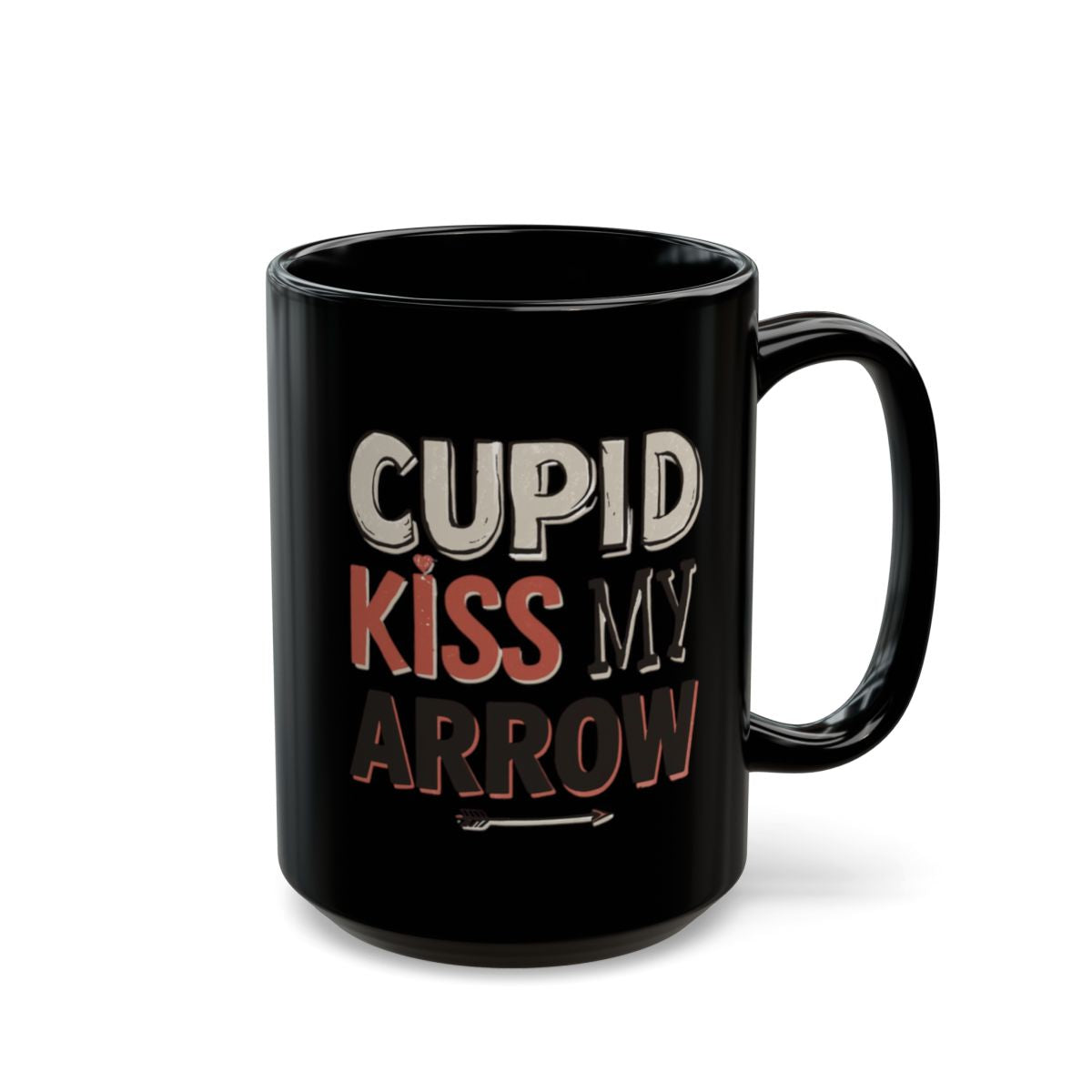 Cupid Kiss My Arrow Black Coffee Mug for Valentine's Day