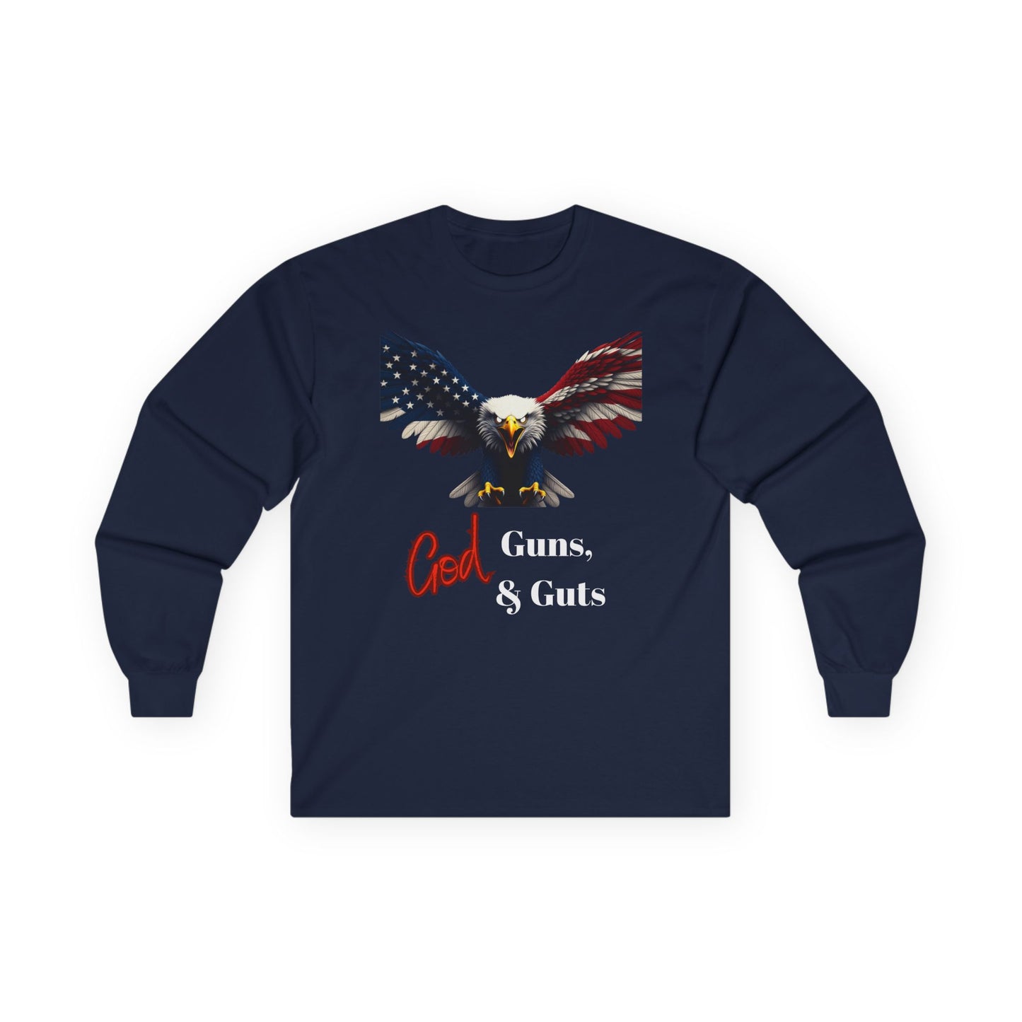 God Guns & Guts Patriotic Eagle on a long sleeve tee