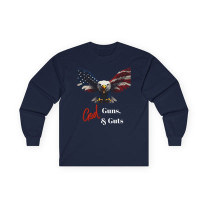 God Guns & Guts Patriotic Eagle on a long sleeve tee