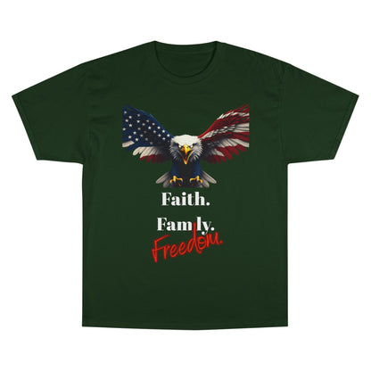 Faith. Family. Freedom Patriotic Eagle on a Champion T-shirt