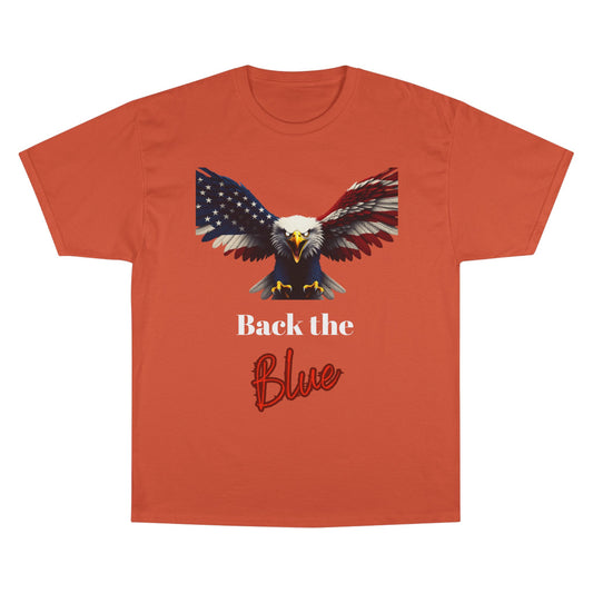Back The Blue Patriotic Eagle on a Champion T-shirt