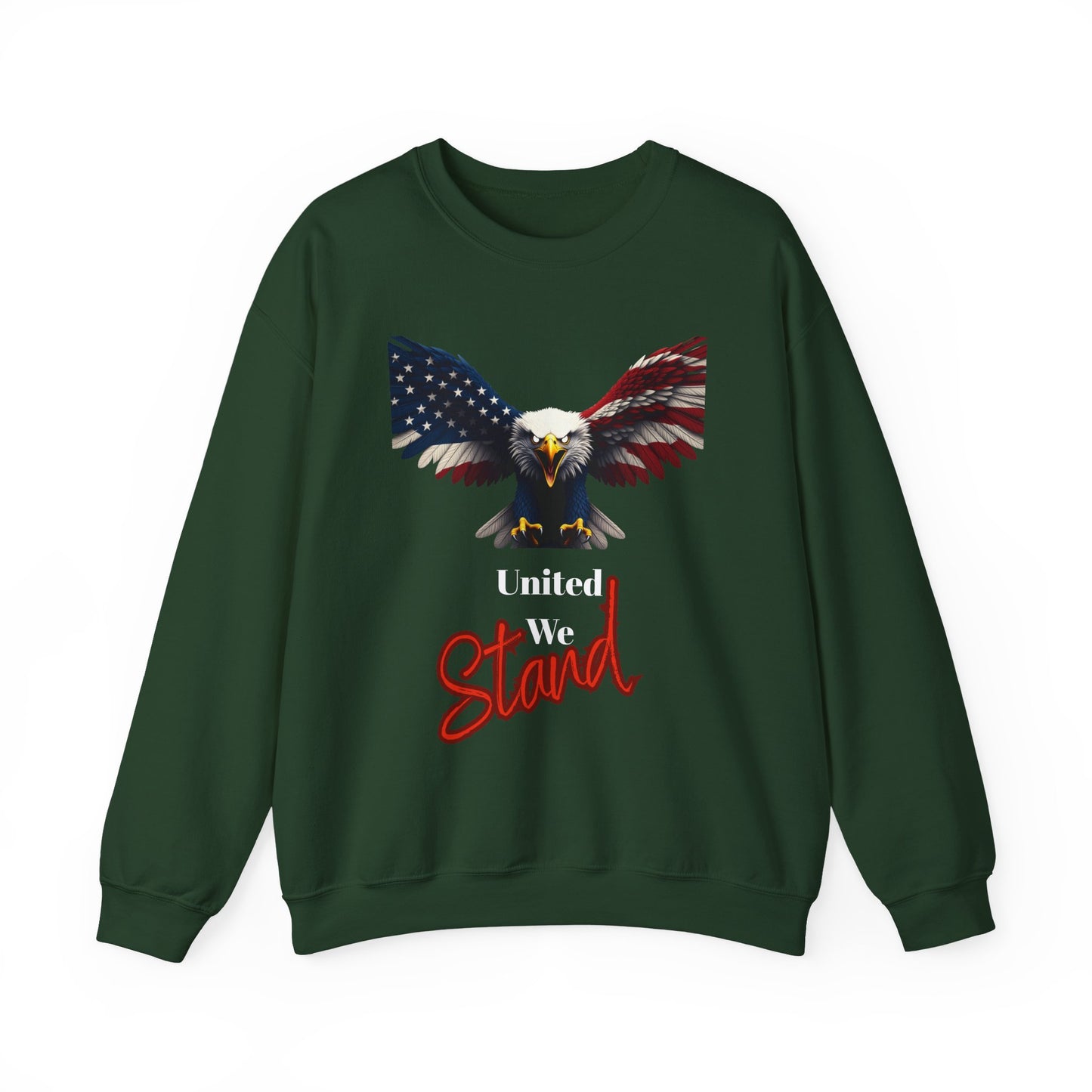 United We Stand Patriotic Eagle text on a Crewneck Sweatshirt