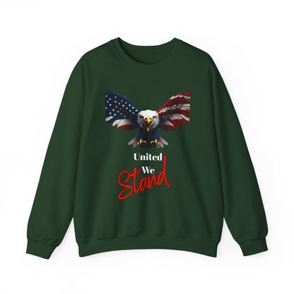 United We Stand Patriotic Eagle text on a Crewneck Sweatshirt