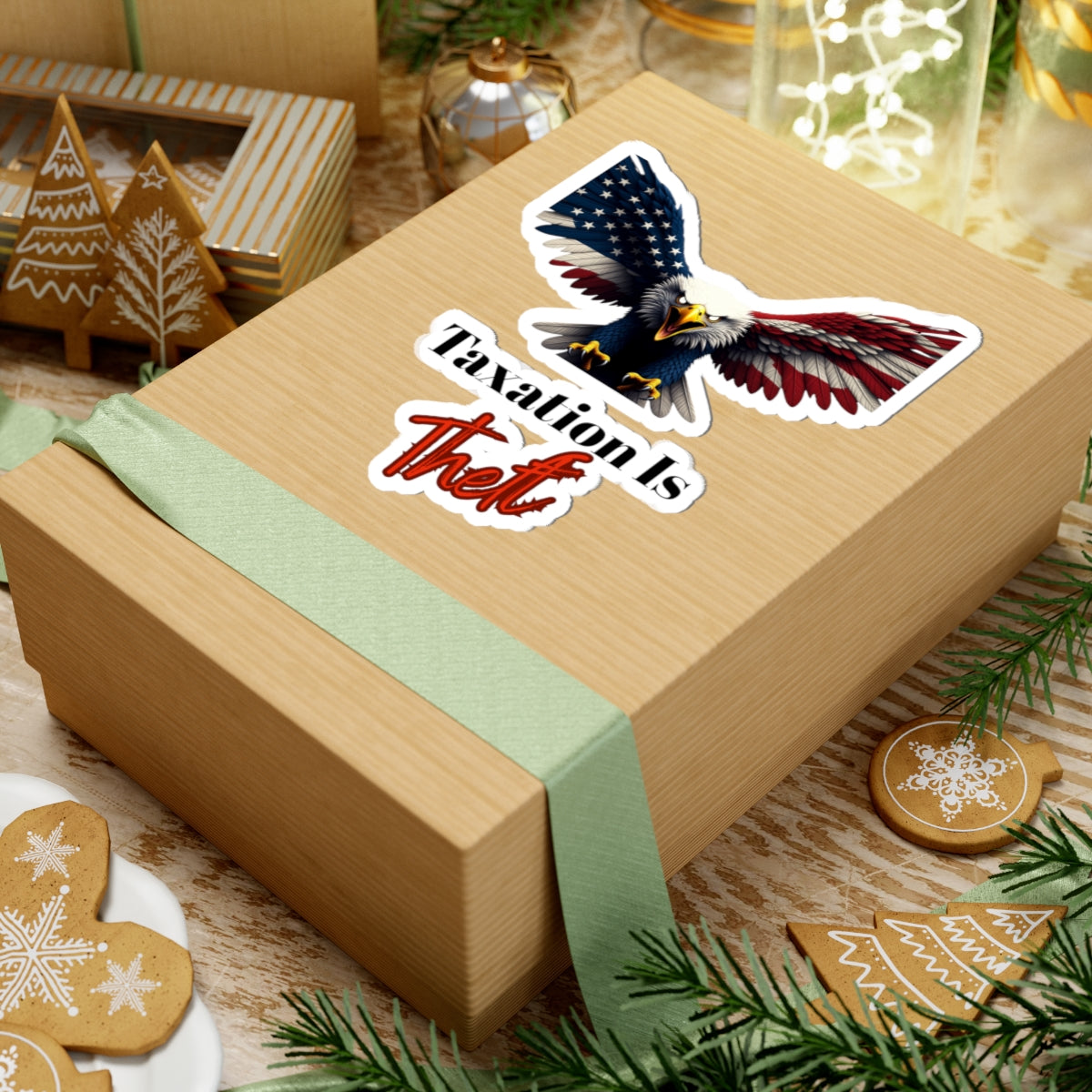 Taxation Is Theft Patriotic Eagle on a Kiss-Cut Stickers