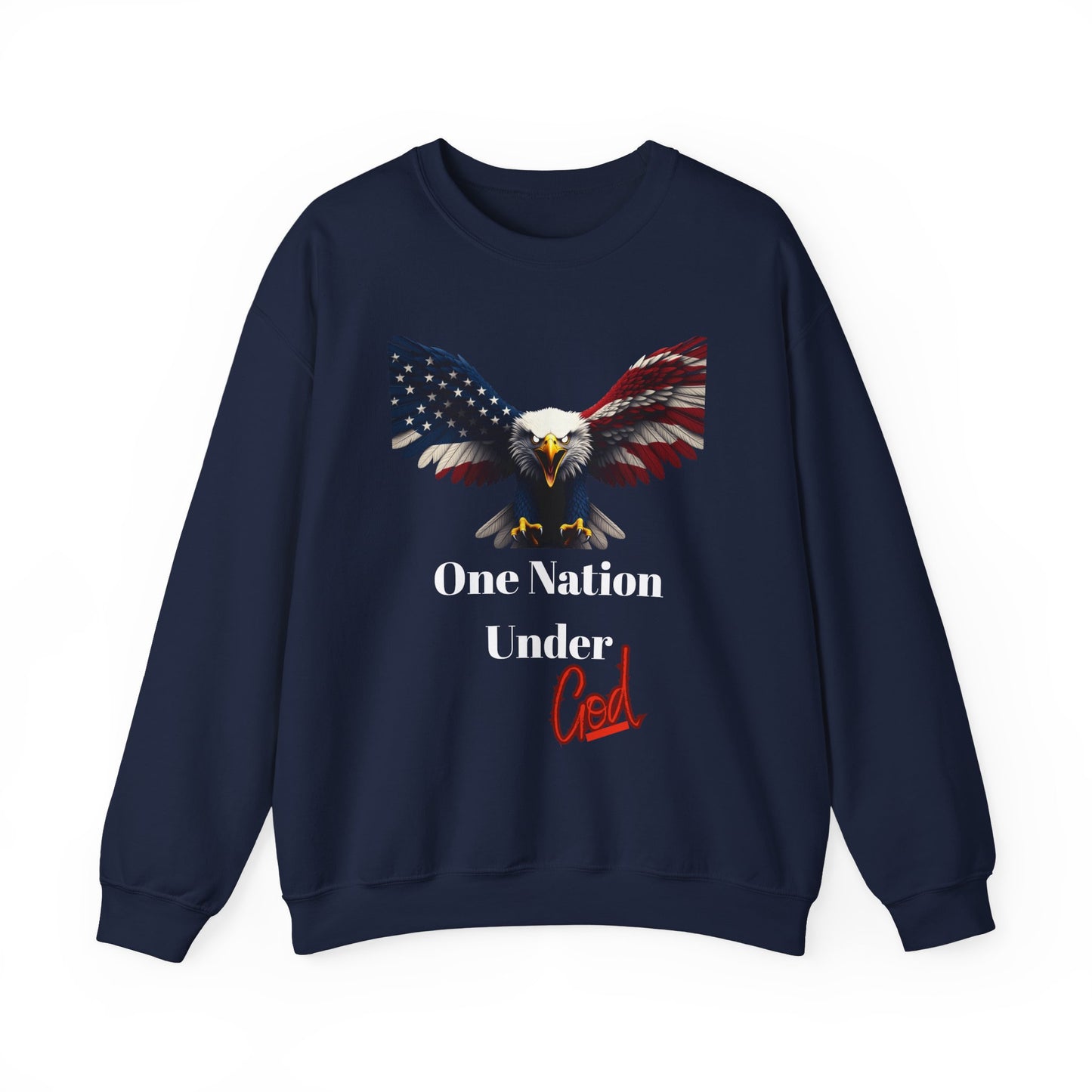 One Nation Under God Patriotic Eagle text on a Crewneck Sweatshirt