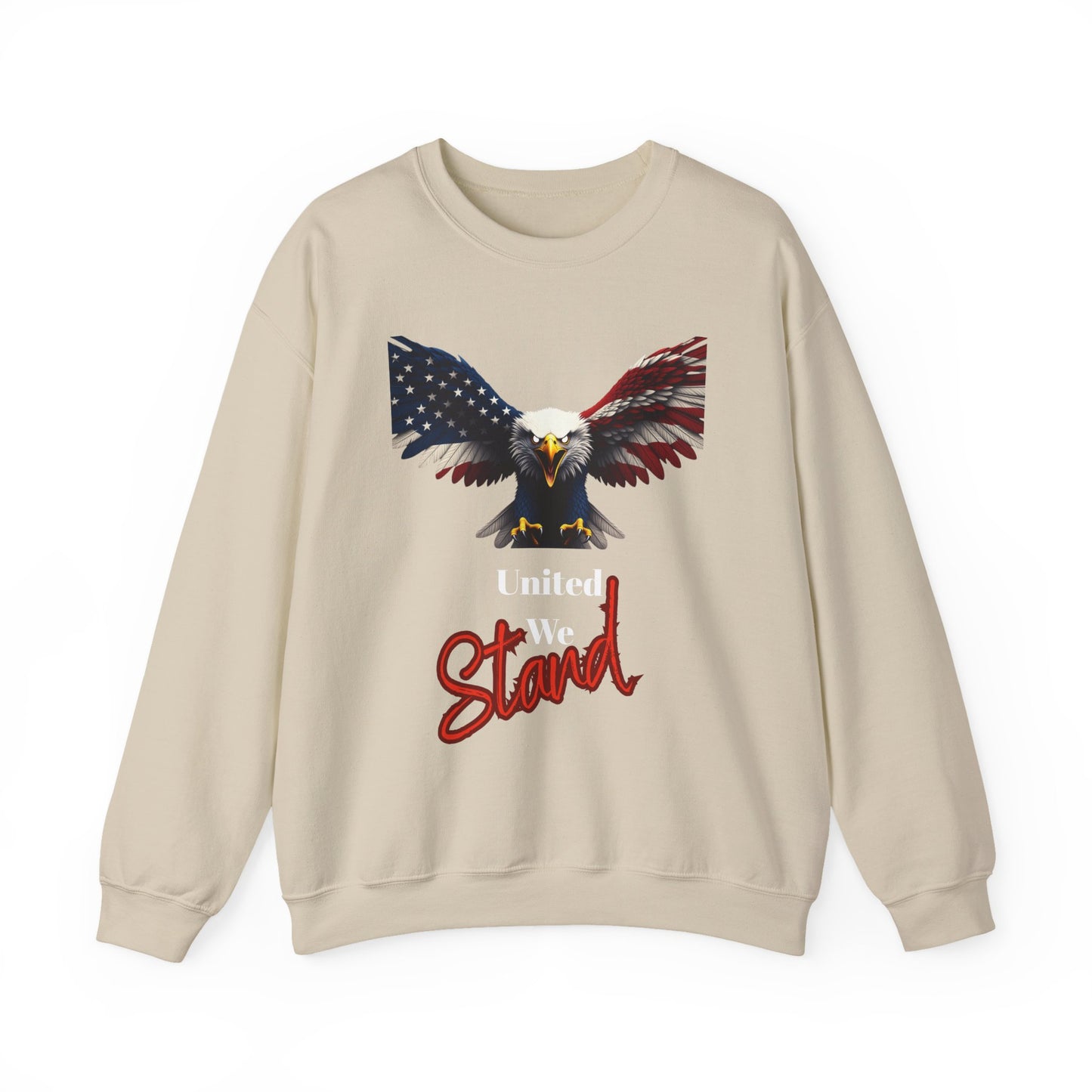 United We Stand Patriotic Eagle text on a Crewneck Sweatshirt