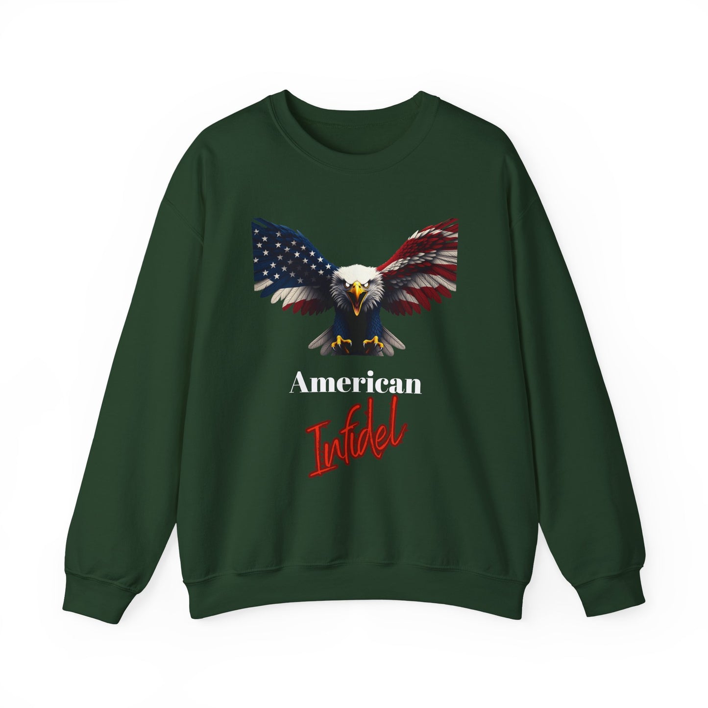 American Infidel Patriotic Eagle text on a Crewneck Sweatshirt