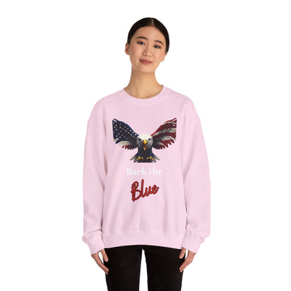 Back The Blue Patriotic Eagle text on a Crewneck Sweatshirt