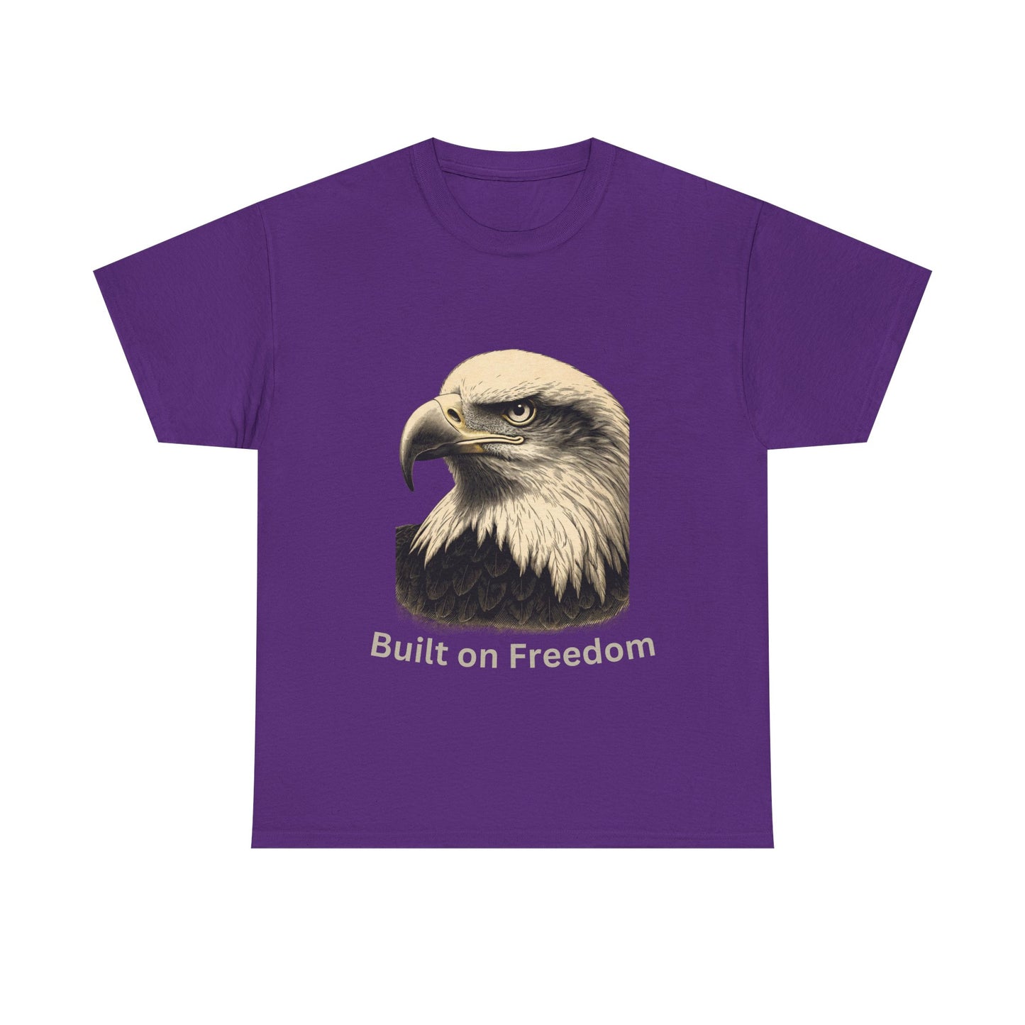 Engraved Eagle - Built of Freedom - text on the bottom of a Heavyweight T-shirt