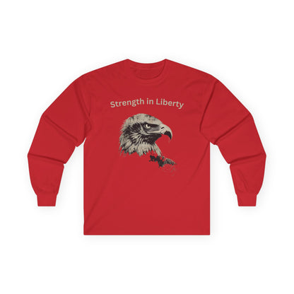 Strength in Liberty text on a Long-Sleeve Tee