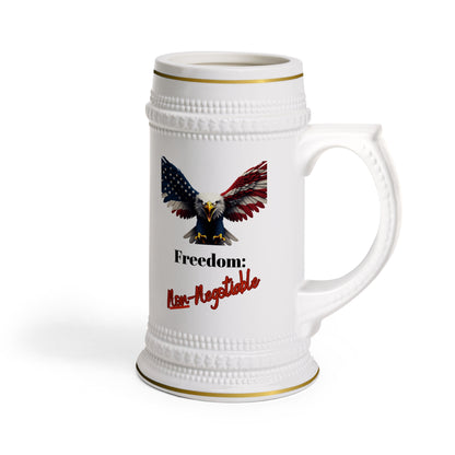 Freedom Non-Negotiable Patriotic Eagle on a 22oz Ceramic Beer Stein
