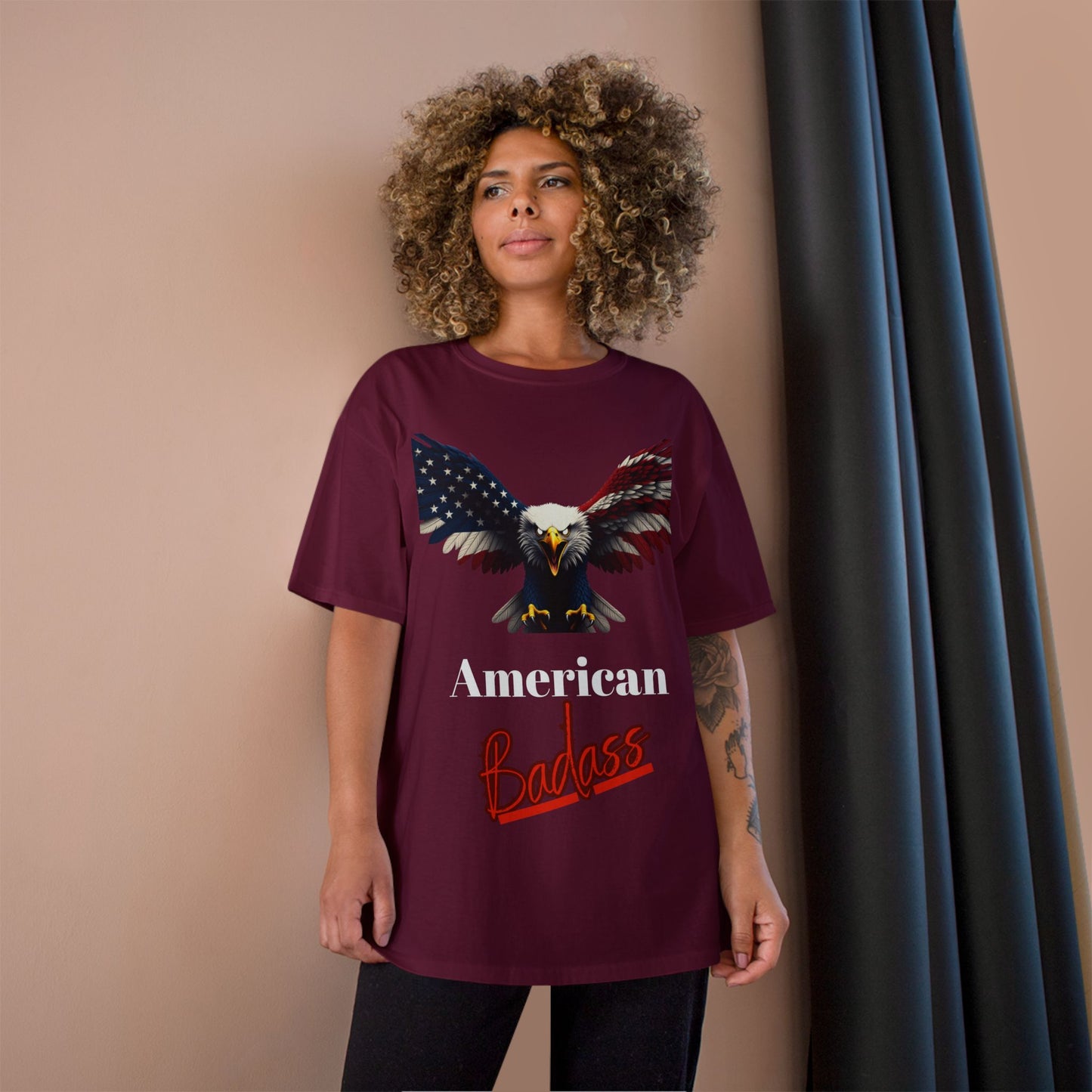 American Badass Patriotic Eagle on a Champion T-shirt