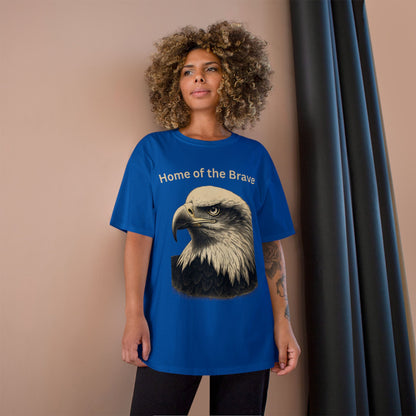 Engraved Eagle - Home of the Brave - text on the top of a Champion Tee
