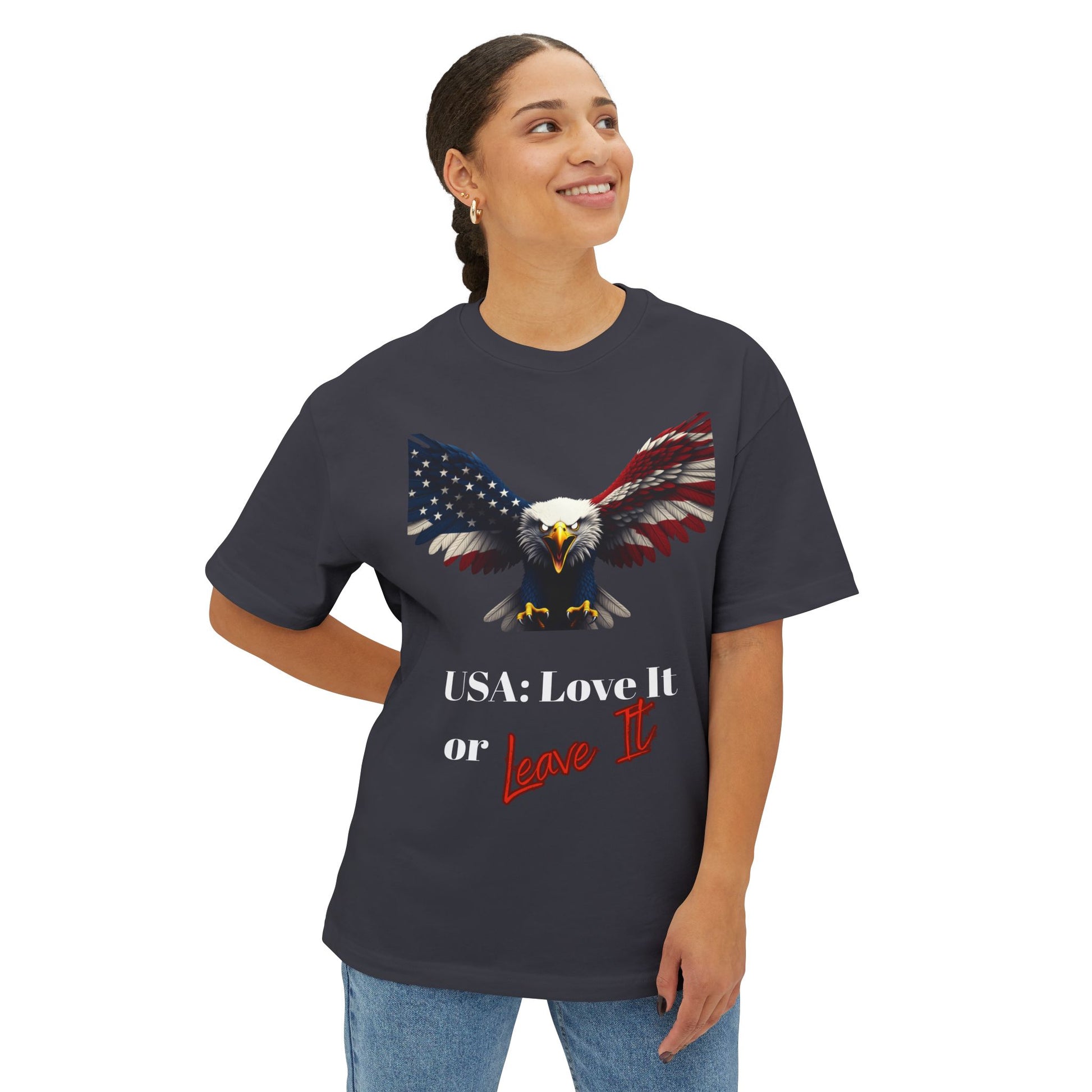 USA Love It Or Leave It Patriotic Eagle on a Premium Tee