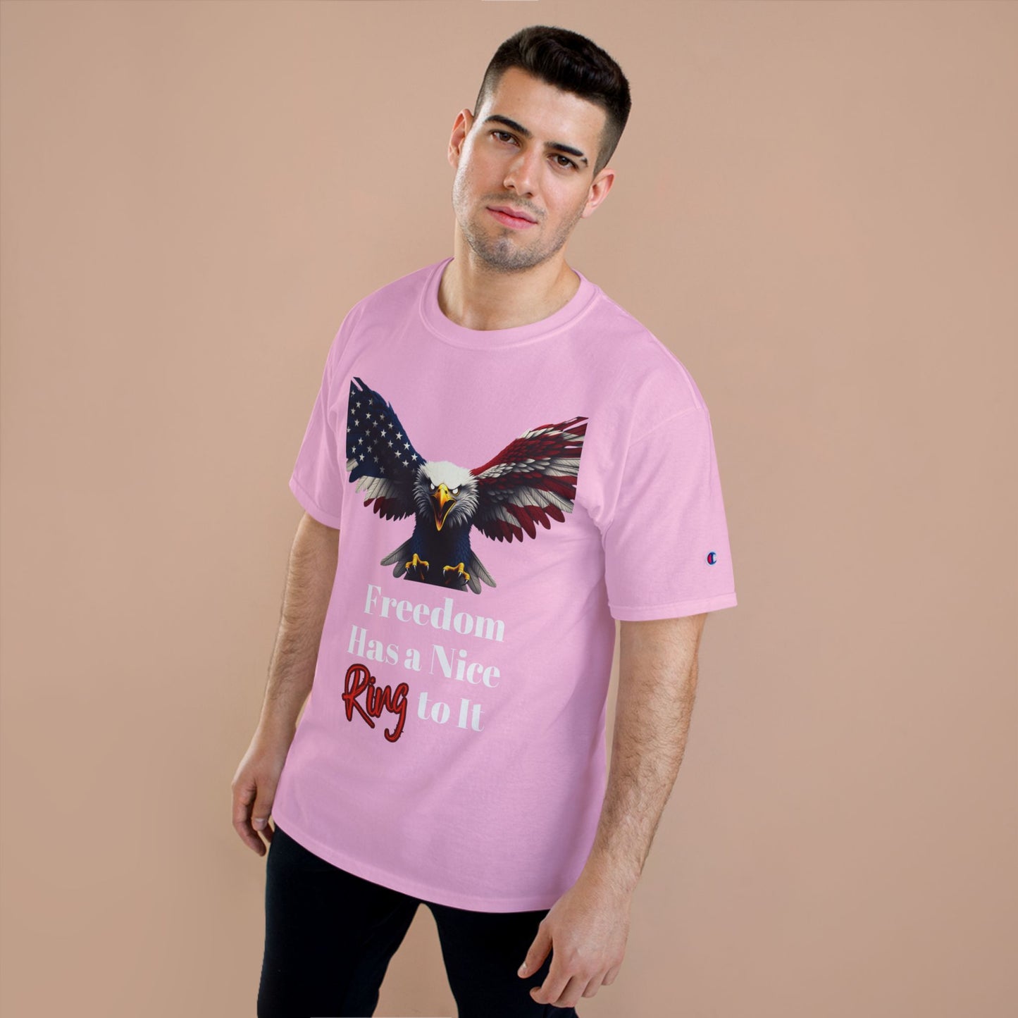 Freedom Has A Nice Ring To It Patriotic Eagle on a Champion T-shirt