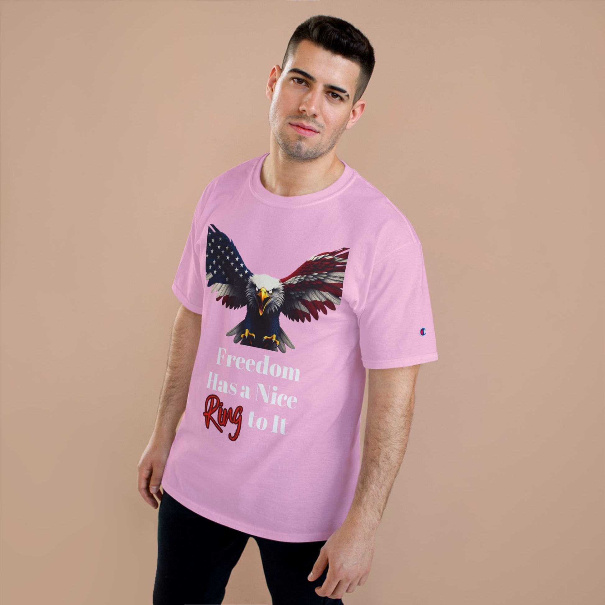 Freedom Has A Nice Ring To It Patriotic Eagle on a Champion T-shirt