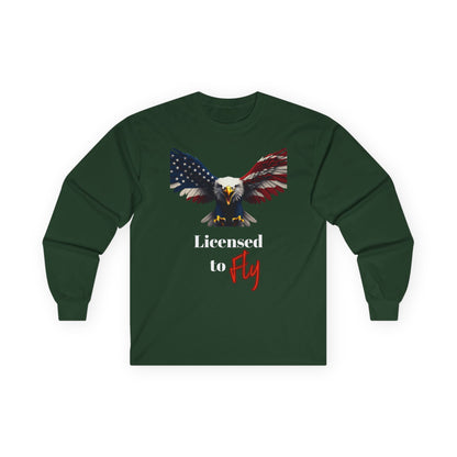 Licensed To Fly Patriotic Eagle on a long sleeve tee