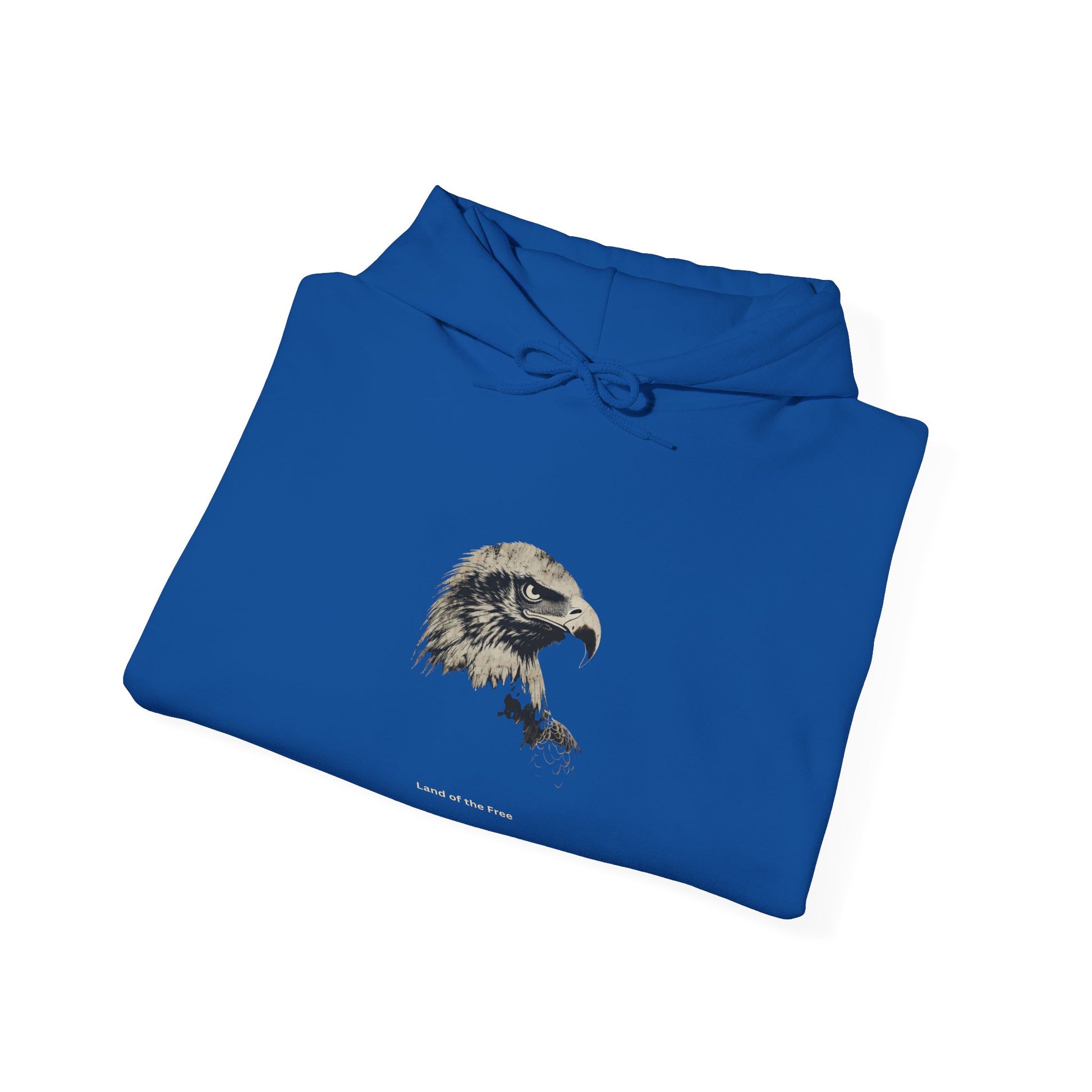 Land of the Free smaller text below an eagle head on a Pullover Hoodie