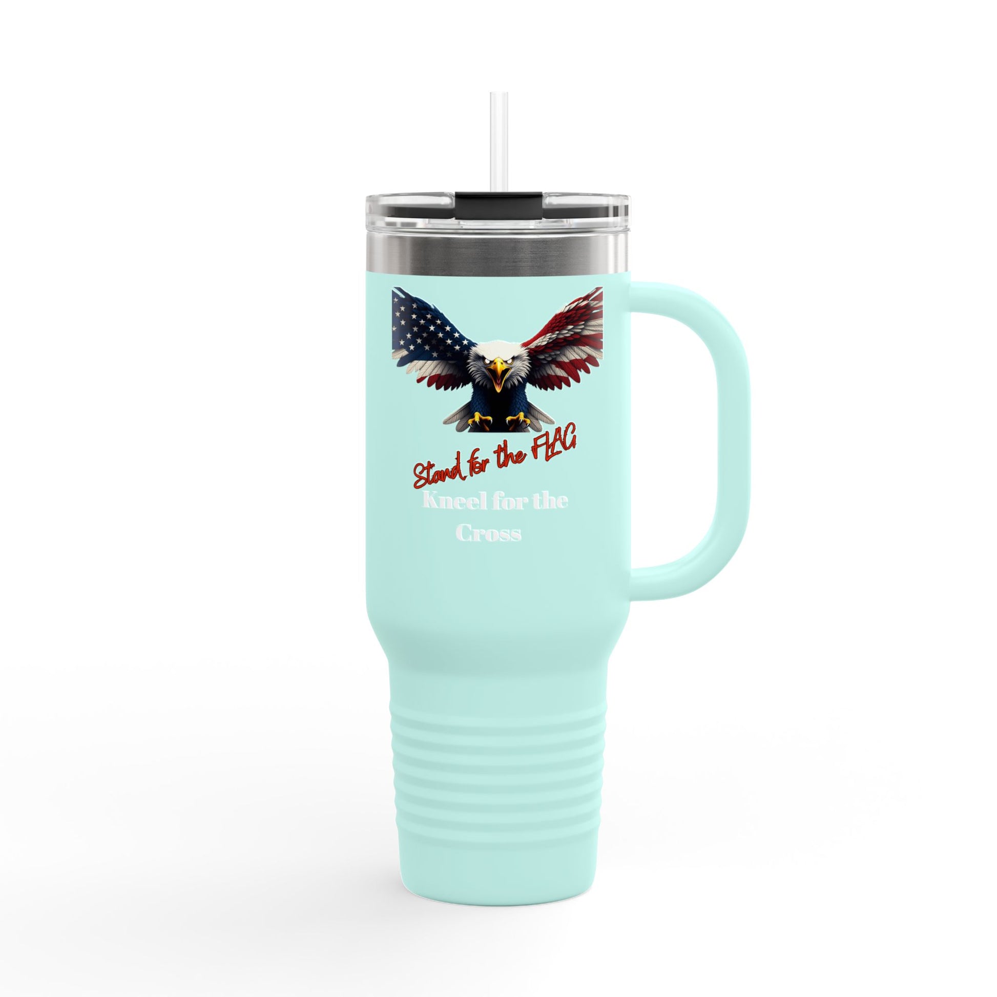 Stand For The Flag Kneel For The Cross Patriotic Eagle on a 40oz Insulated Travel Mug
