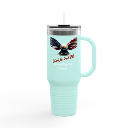 Stand For The Flag Kneel For The Cross Patriotic Eagle on a 40oz Insulated Travel Mug