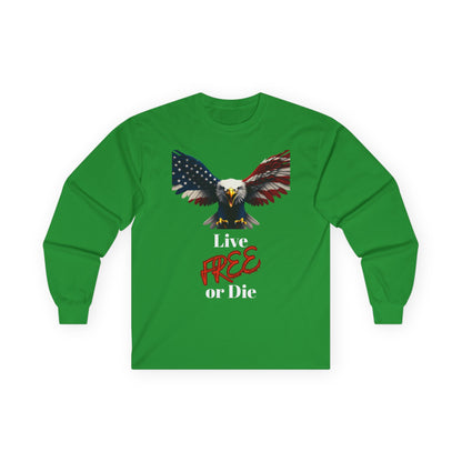 Live Free Or Die Patriotic Eagle on a long sleeve tee