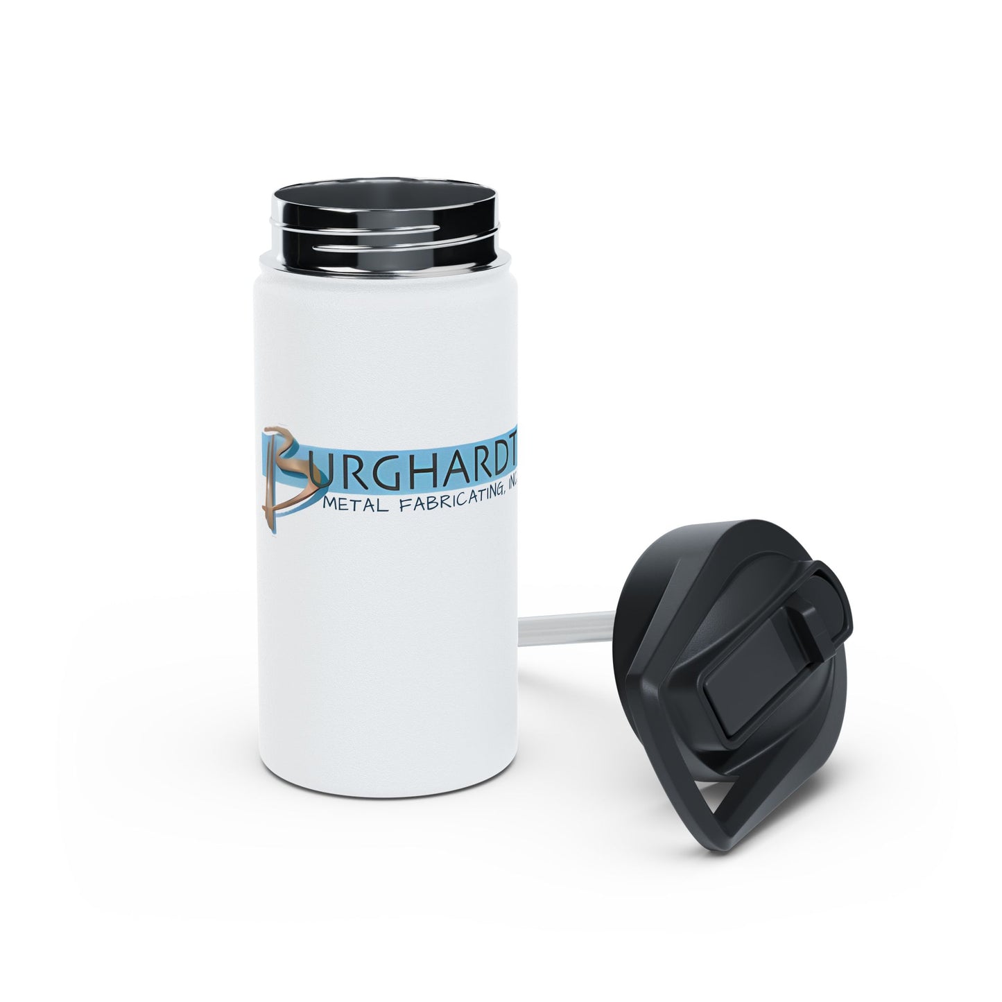 Burghardt Metal Fabricating, Inc., logo on a Stainless Steel Water Bottle