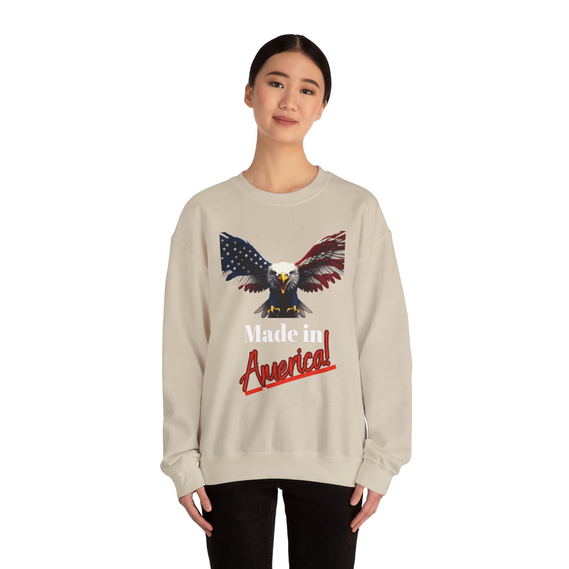 Made In America Patriotic Eagle text on a Crewneck Sweatshirt