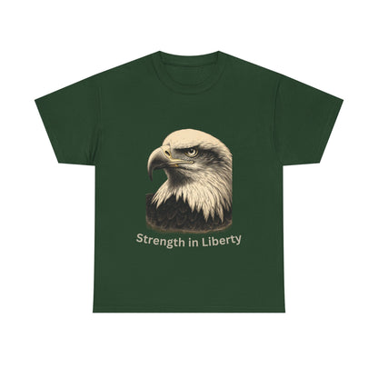 Engraved Eagle - Strength in Liberty - text on the bottom of a Heavyweight T-shirt