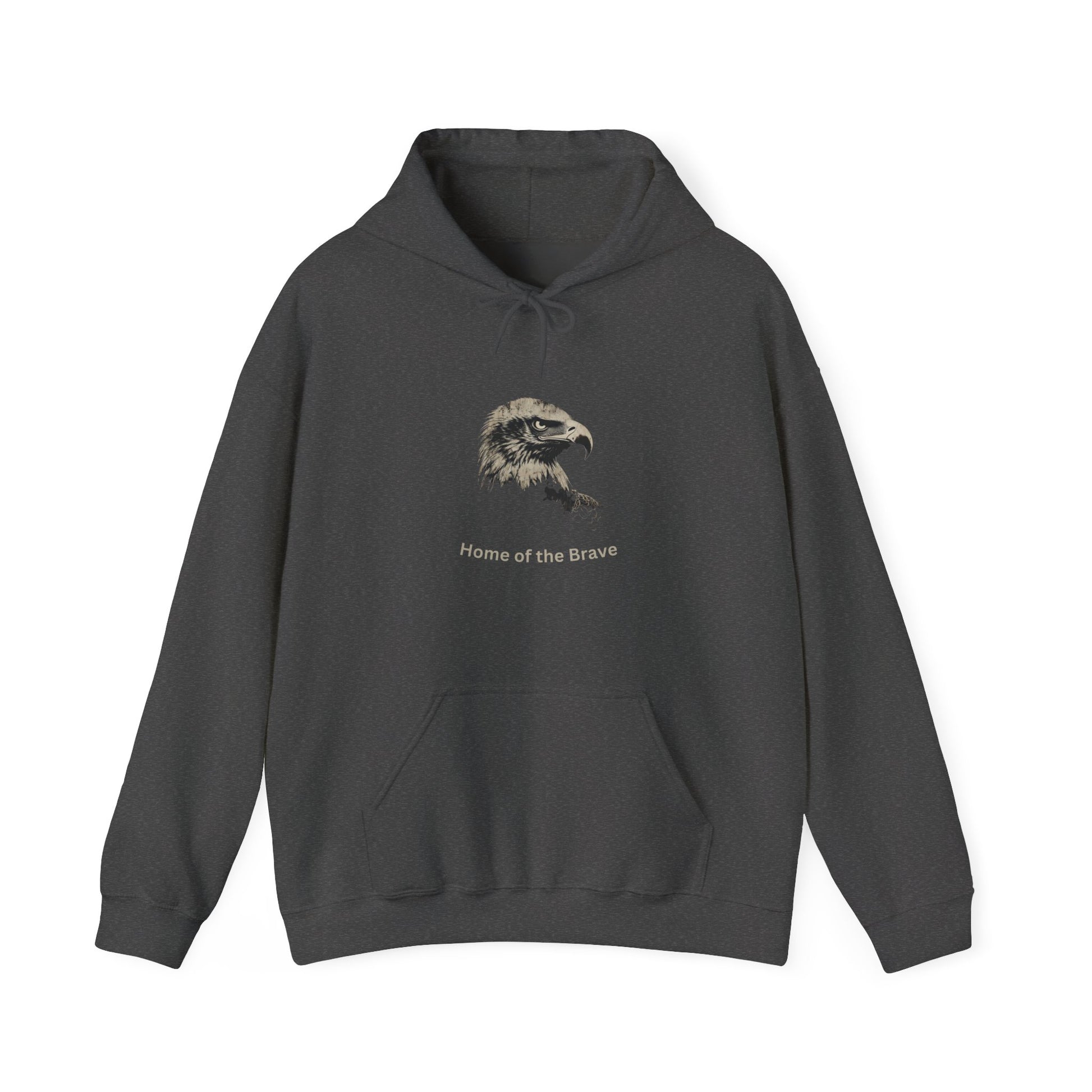 Home of the Brave text beneath an eagle head on a Pullover Hoodie