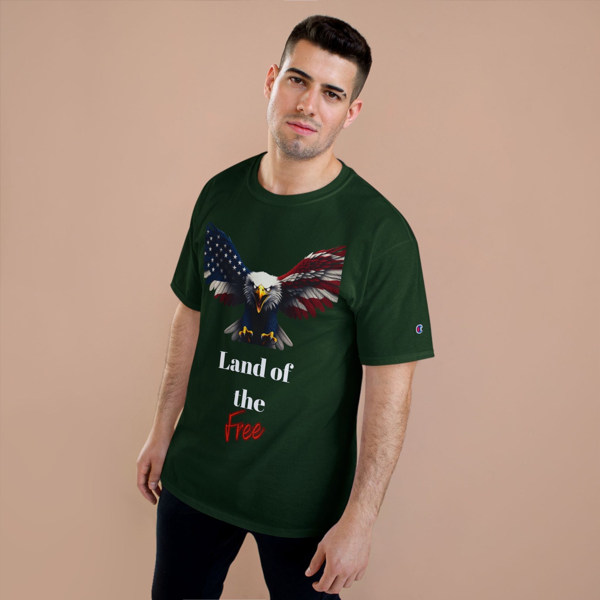 Land Of The Free Patriotic Eagle on a Champion T-shirt