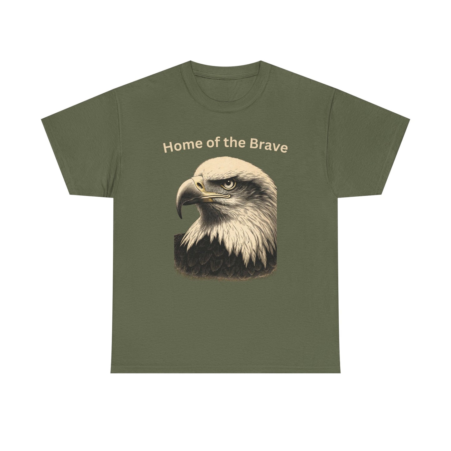 Engraved Eagle - Home of the Brave - text on the top of a Heavyweight T-shirt