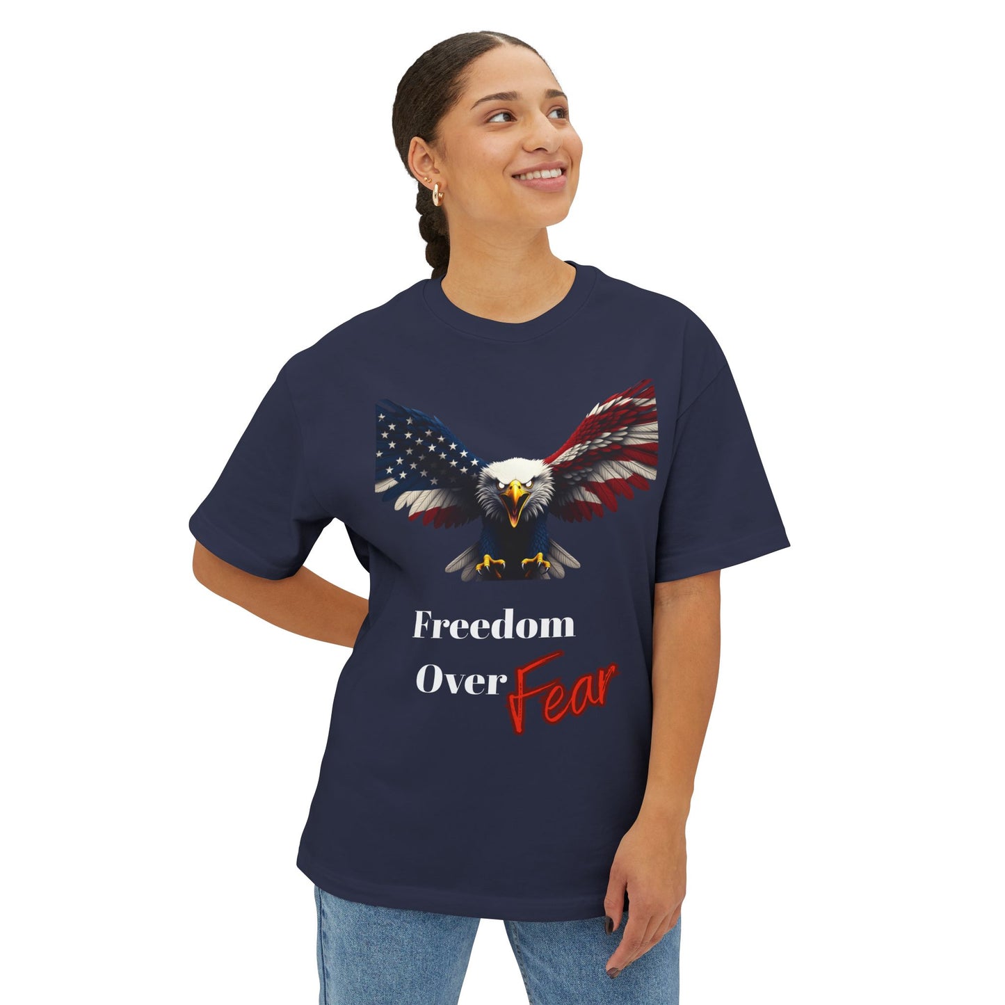 Freedom Over Fear Patriotic Eagle on a Premium Tee