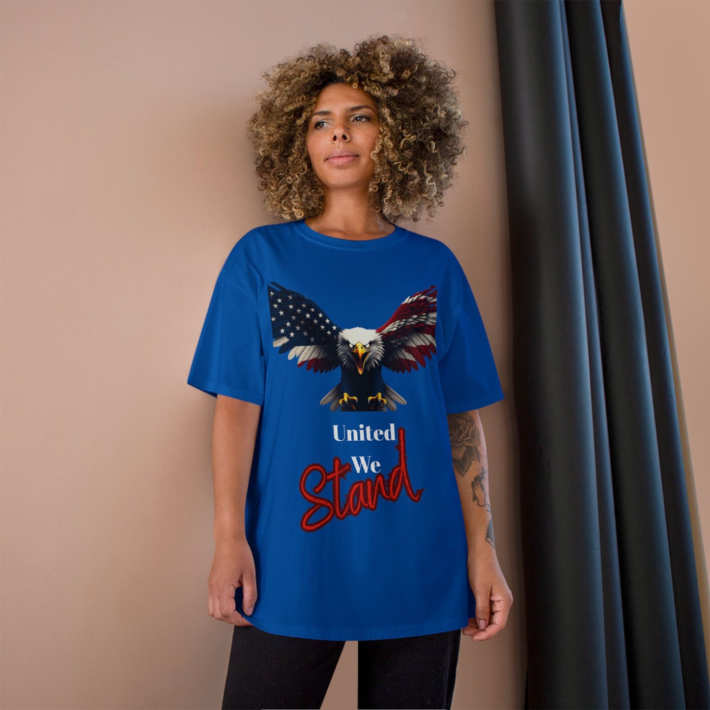 United We Stand Patriotic Eagle on a Champion T-shirt