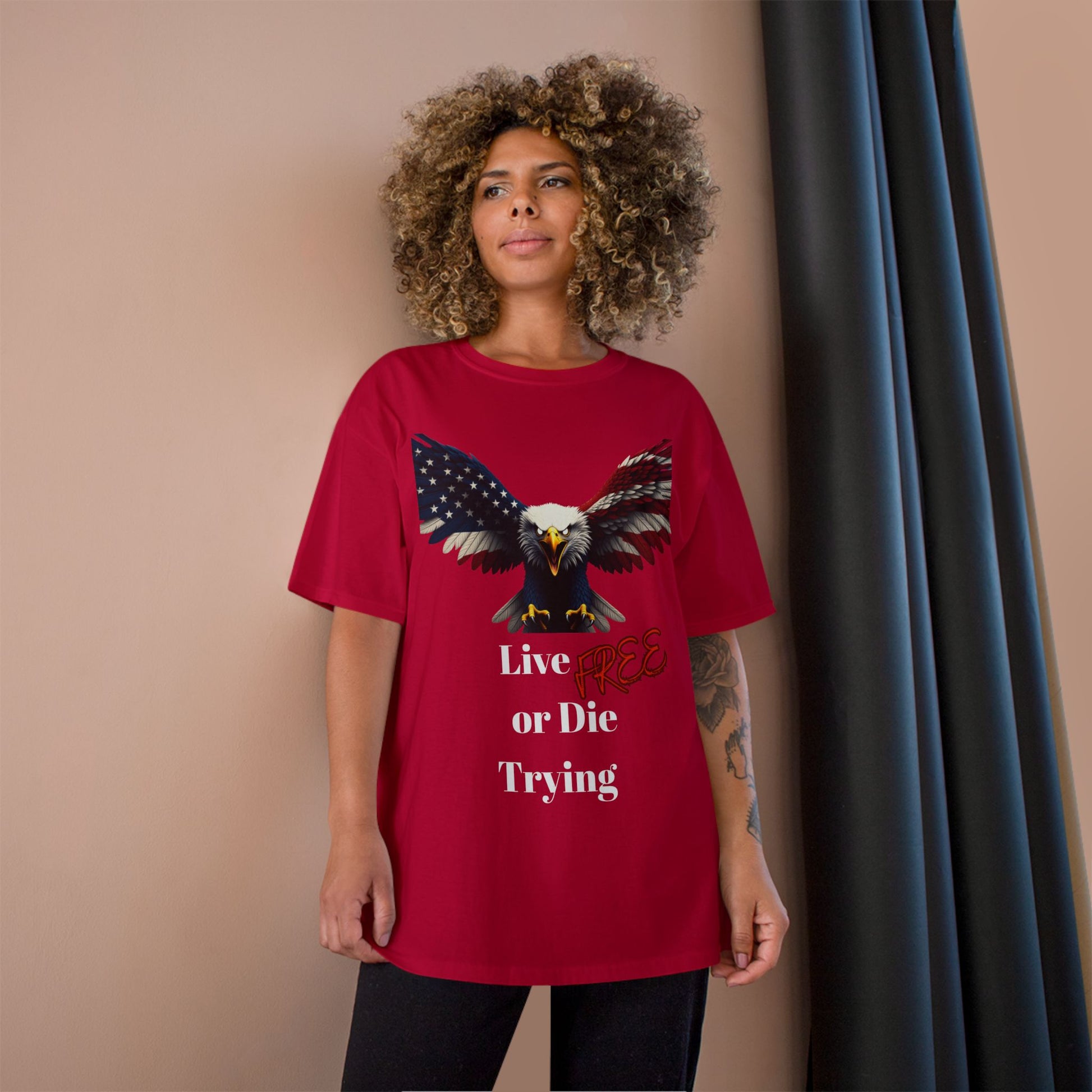 Live Free Or Die Trying Patriotic Eagle on a Champion T-shirt