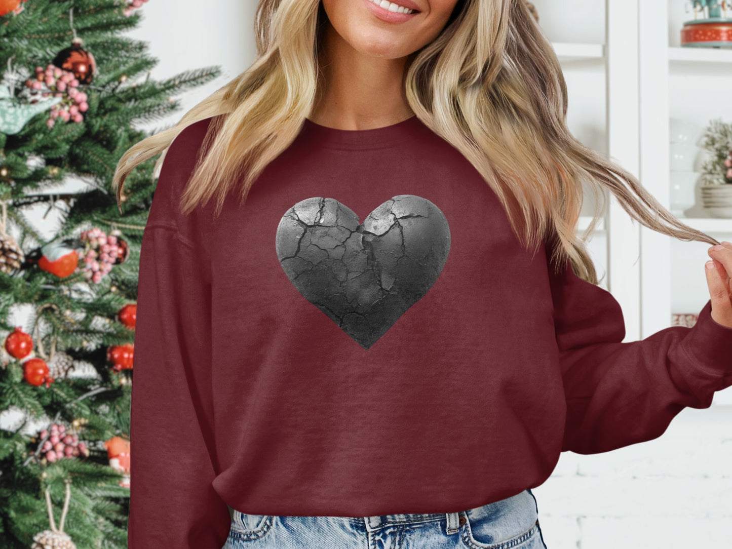 Cracked Heart Graphic Maroon Women's Sweatshirt Product