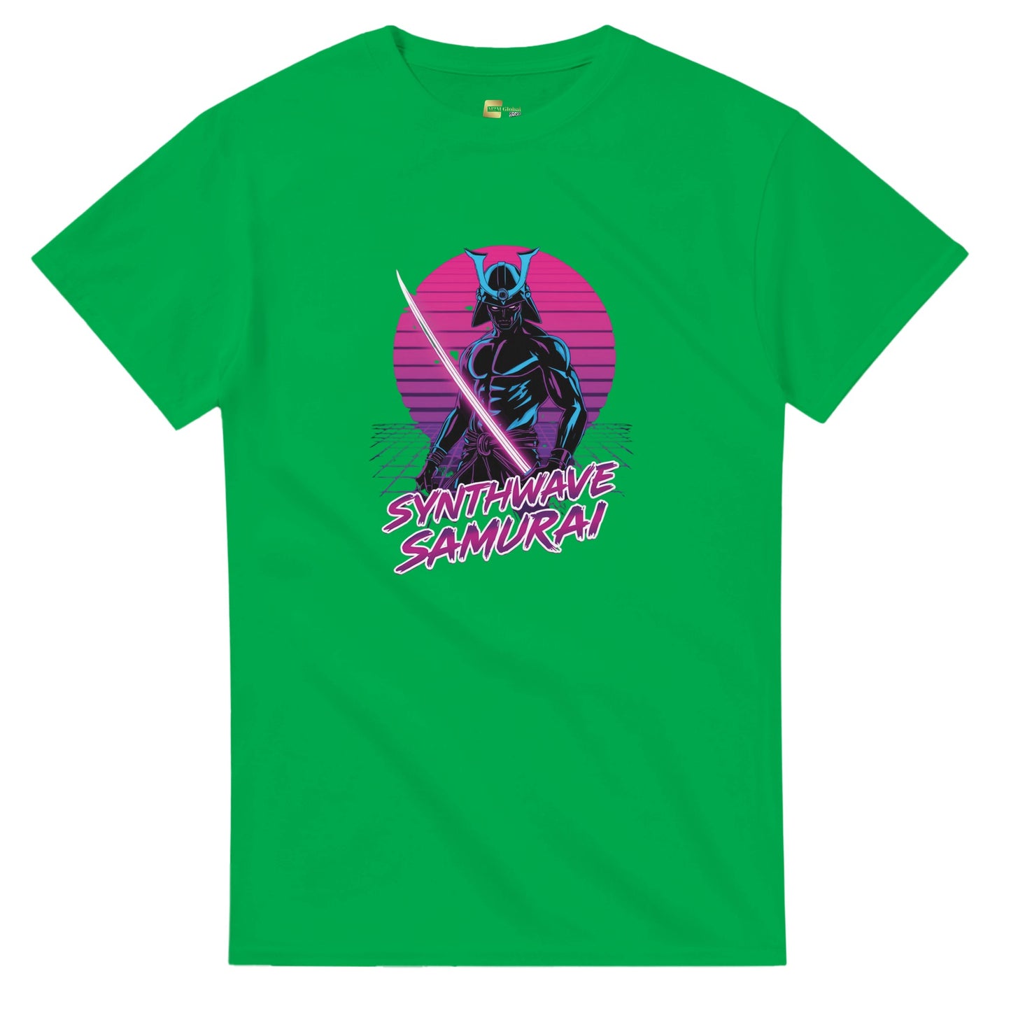 Synthwave Samurai graphic design on a Heavyweight T-shirt