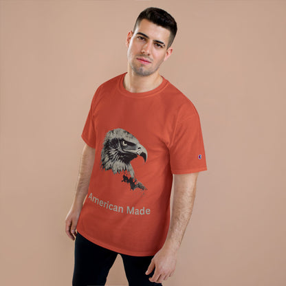 American Made text below an eagle head on a Champion Tee