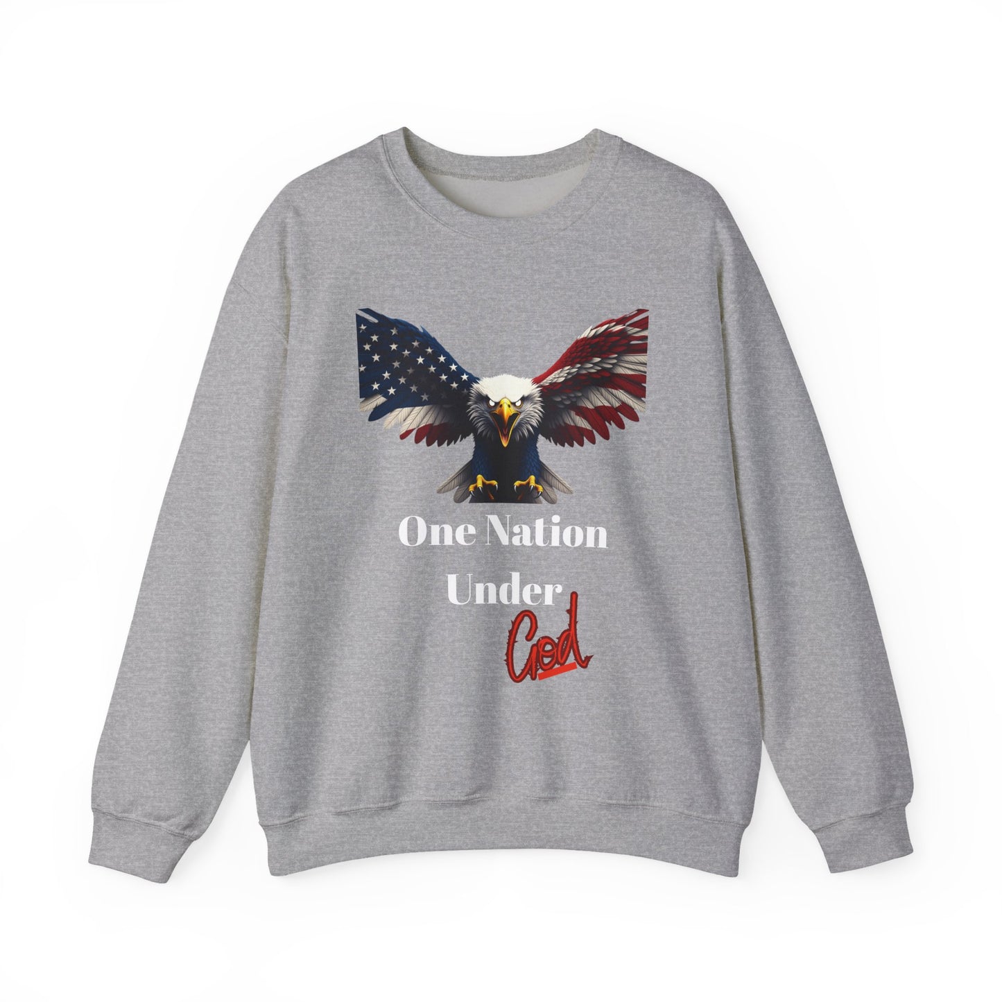 One Nation Under God Patriotic Eagle text on a Crewneck Sweatshirt