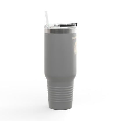 Land of the Free text on the top of a  40oz Insulated Travel Mug