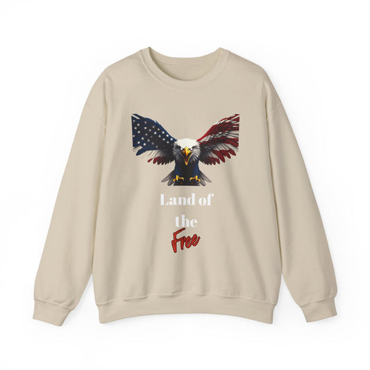 Land Of The Free Patriotic Eagle text on a Crewneck Sweatshirt