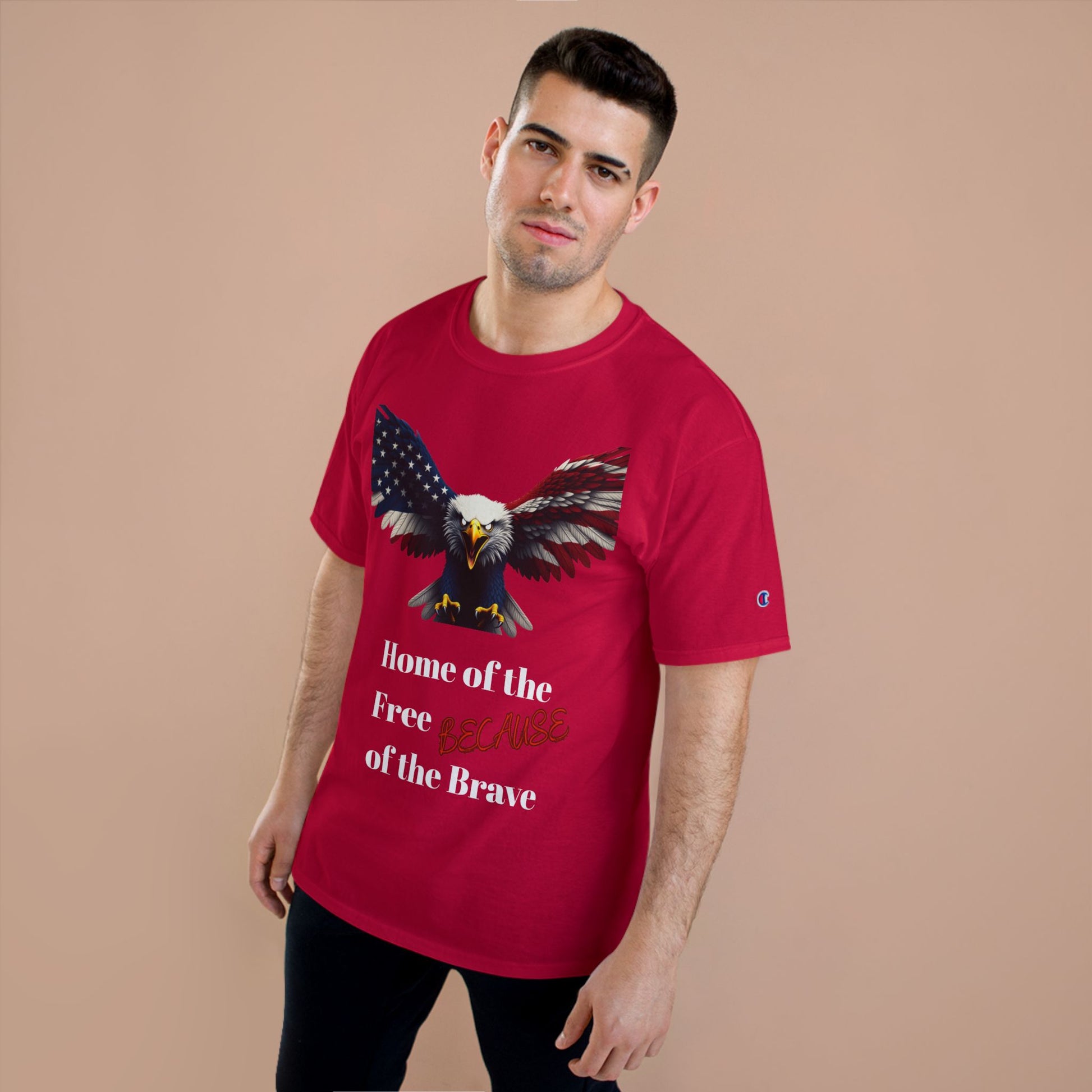 Home Of The Free Because Of The Brave Patriotic Eagle on a Champion T-shirt