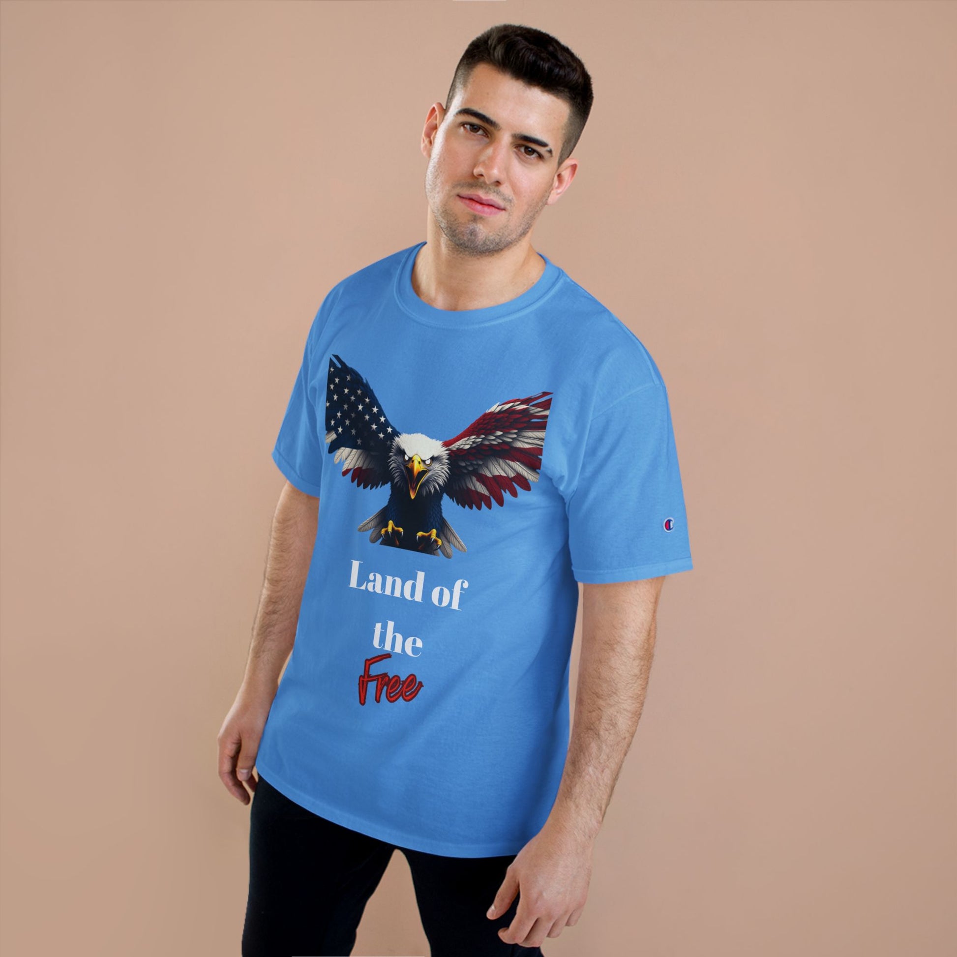 Land Of The Free Patriotic Eagle on a Champion T-shirt