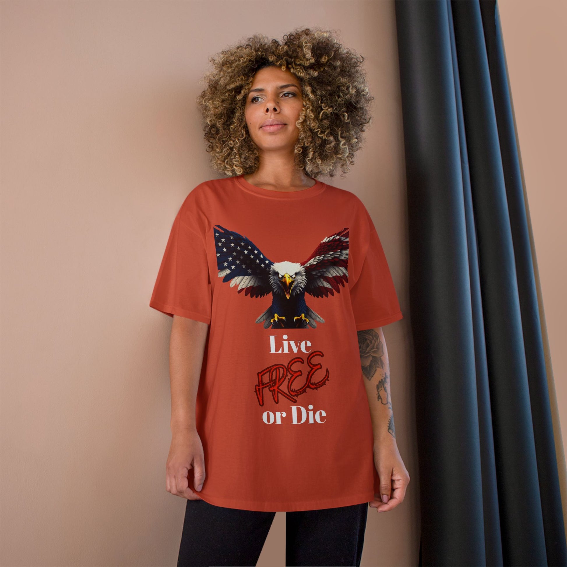 Live Free Or Die Patriotic Eagle on a Champion T-shirt